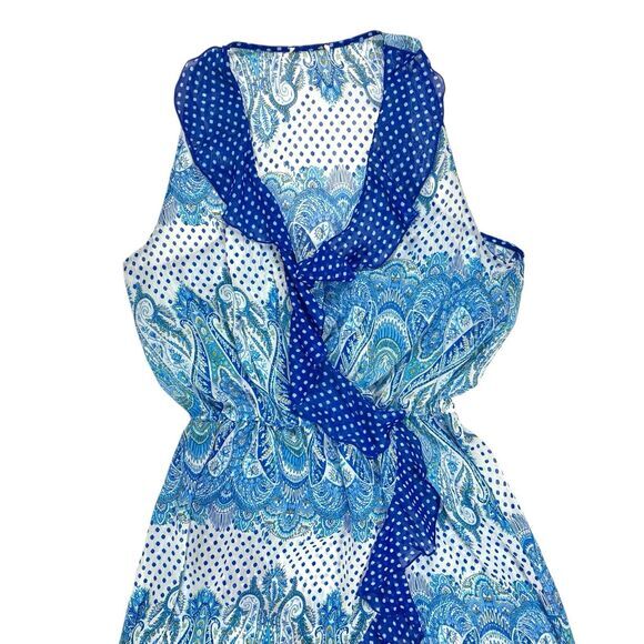 Jessica Simpson Cover Up Women S Blue Ruffle Hem Asymmetrical Boho Beachy Dress - Picture 2 of 9